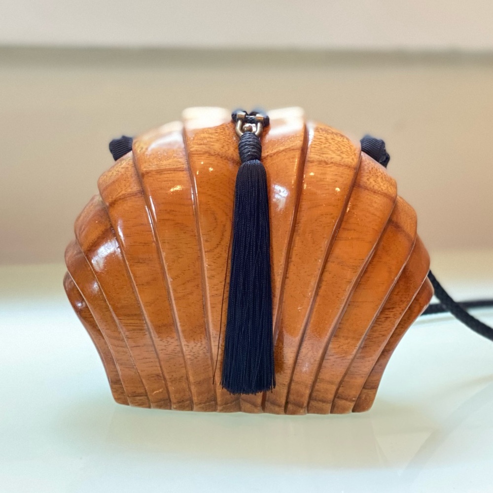 Timmy Woods Vintage Wooden Clamshell Purse
